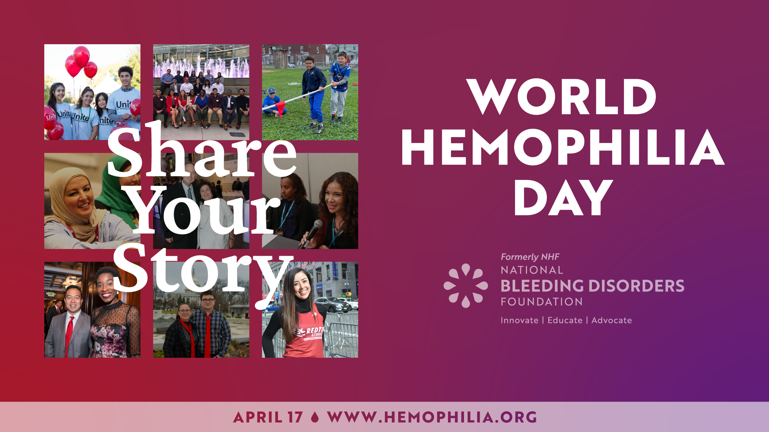 Share Your Story World Hemophilia Day Graphic
